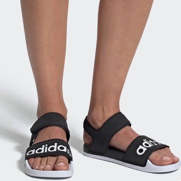 Adidas Adilette Black And White Sandals - Picture 8 of 8